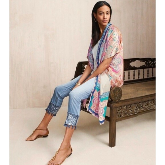Chicos Silk Medallion Print Ruana Wrap Caftan Duster Sz L/XL - Picture 2 of 7